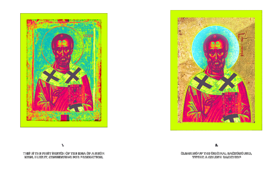 Nicolas neon icon t-shirt print evolution stage 1